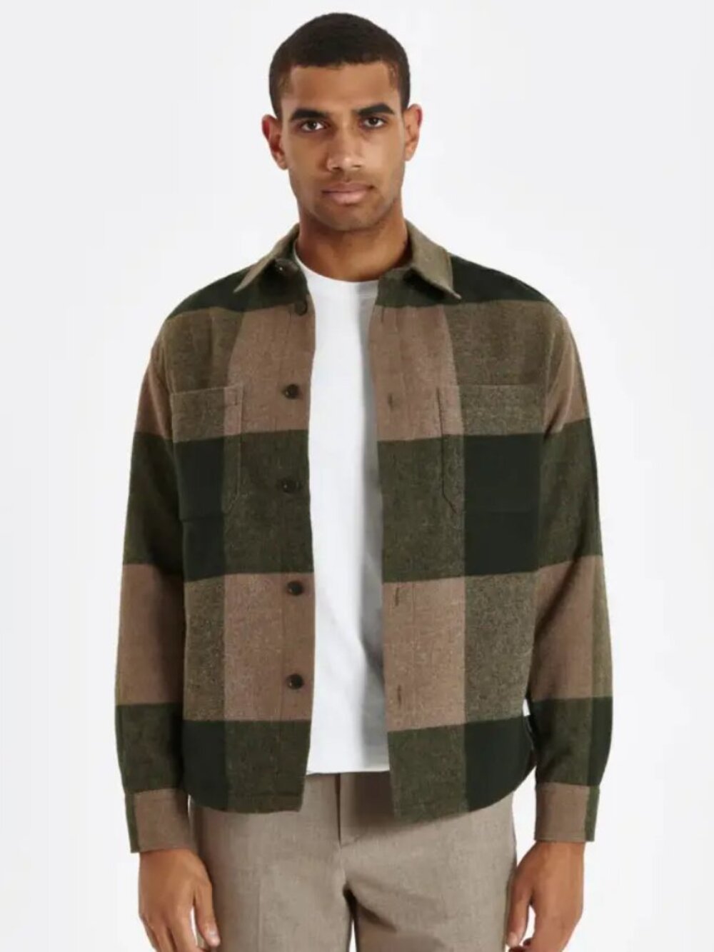 LES DEUX Men’s LARGE Jacob Check Wool Hybrid Overshirt Jacket Shacket Lined